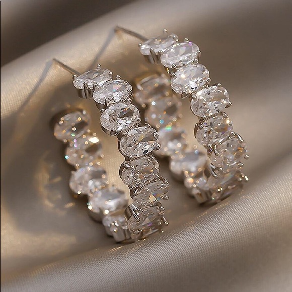 Rhinestone Open Hoop Earrings - Picture 1 of 3